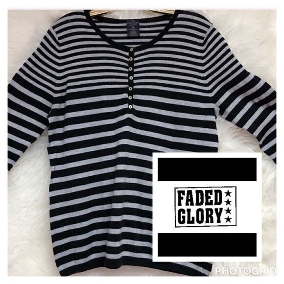 Faded Glory 1X striped half-button up sweater - Picture 1 of 8